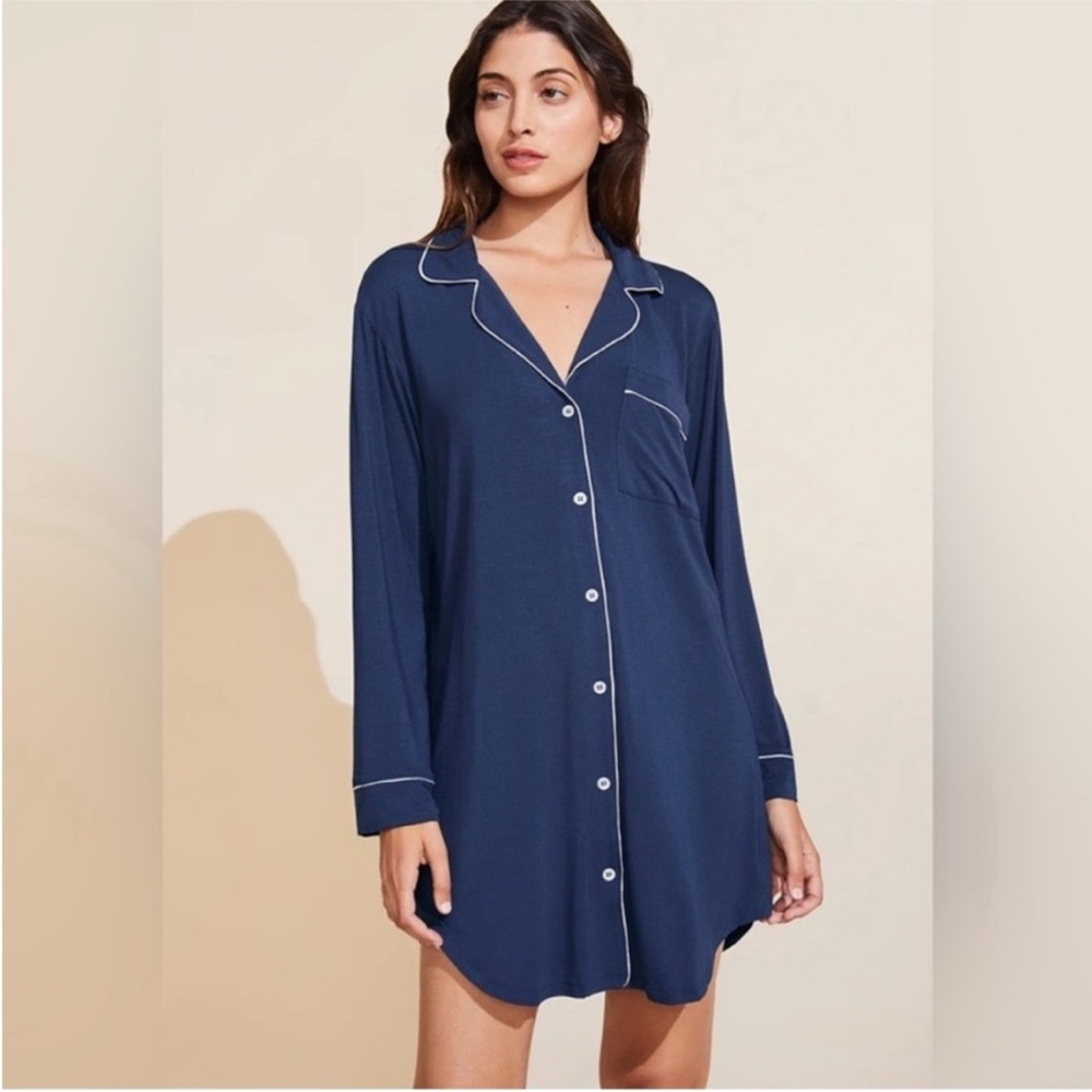 Eberjey Gisele Navy Blue Pajama Sleep Shirt Size Small